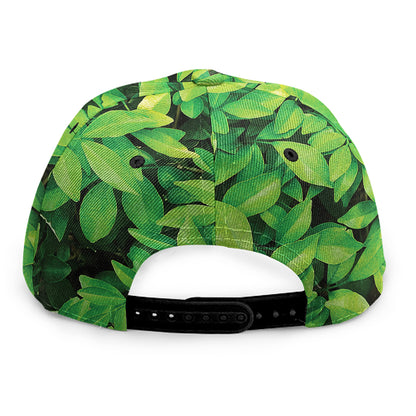 Green Leaf Print Snapback Cap