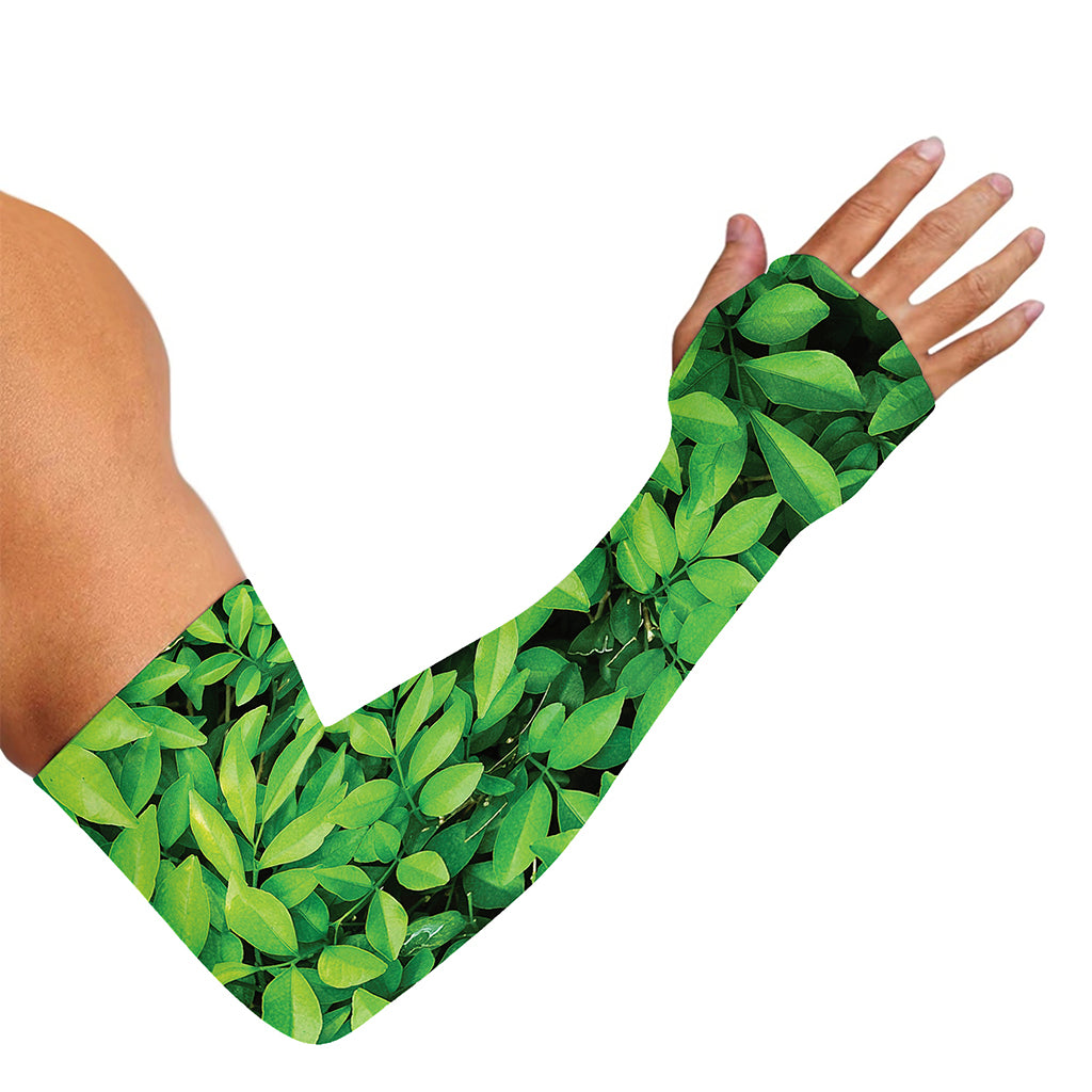 Green Leaf Print Sun Protection Arm Sleeves