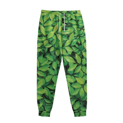 Green Leaf Print Sweatpants