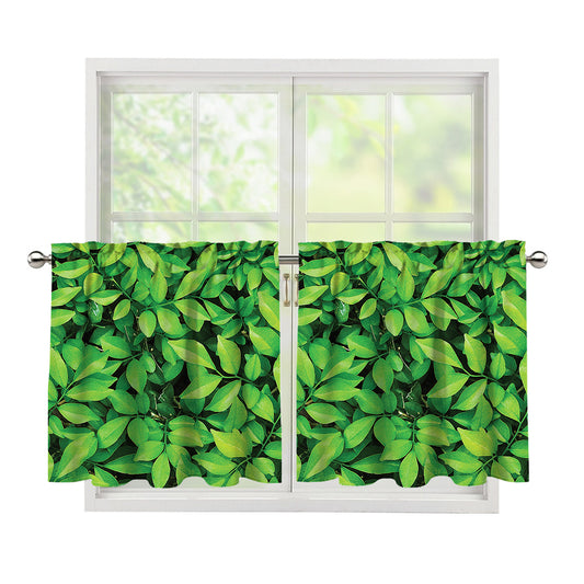 Green Leaf Print Tier Curtains