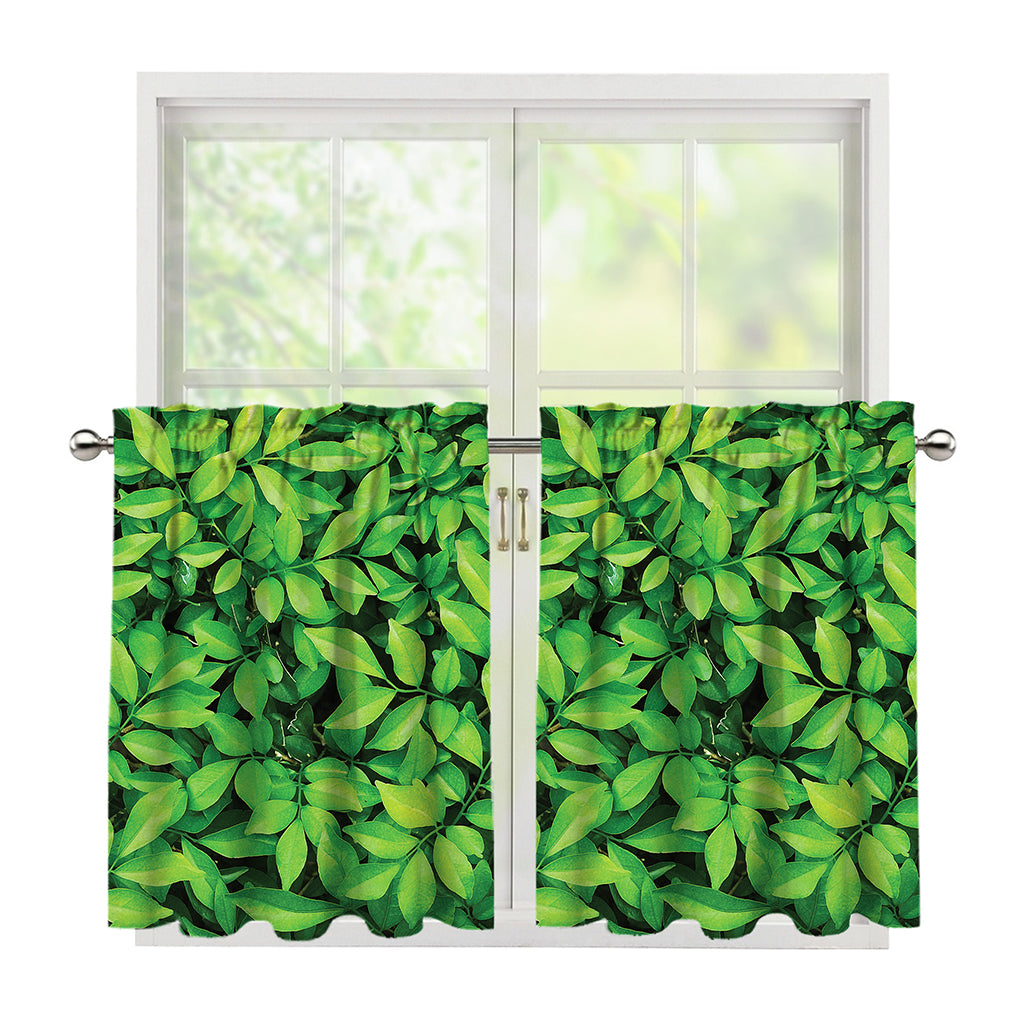 Green Leaf Print Tier Curtains