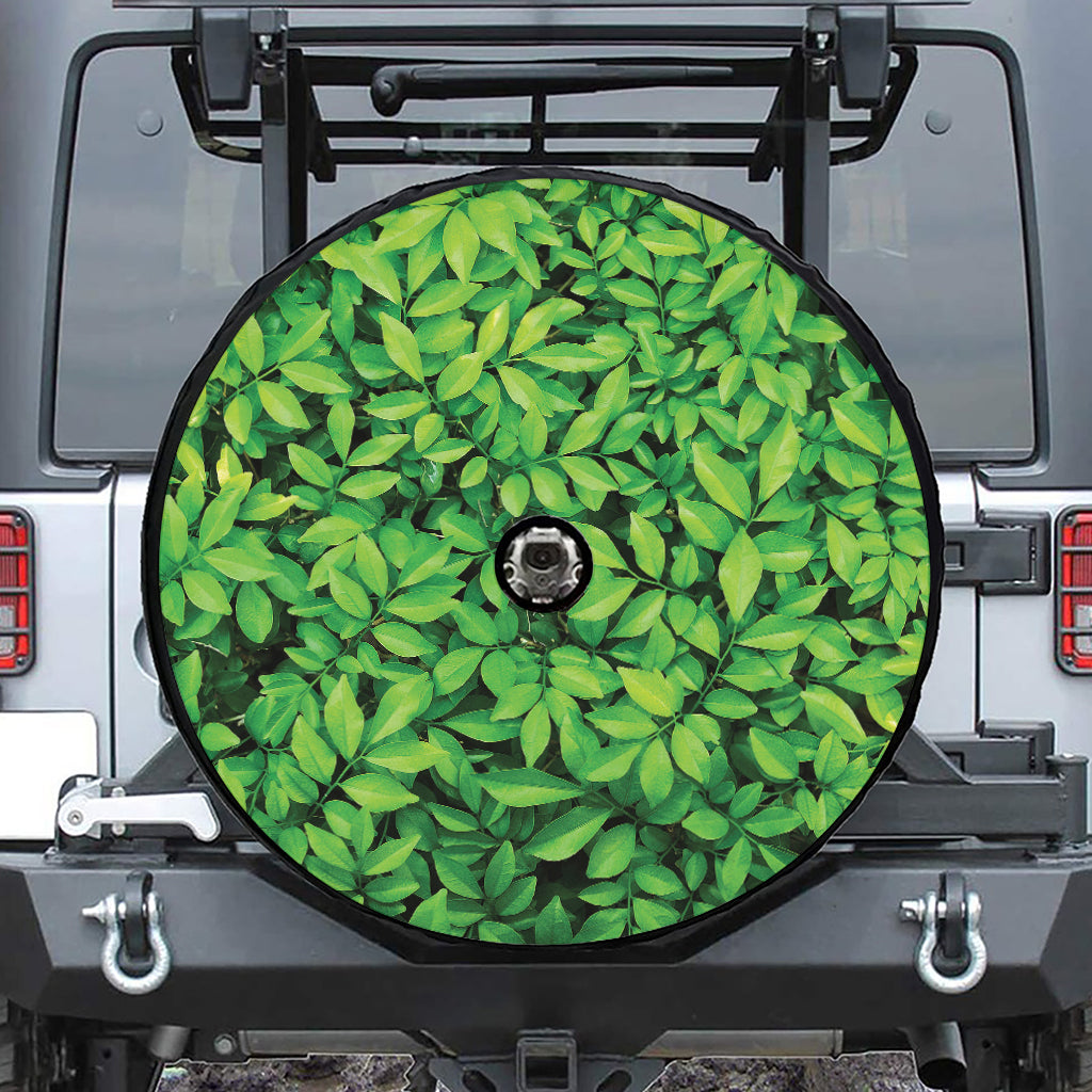 Green Leaf Print Tire Cover With Camera Hole