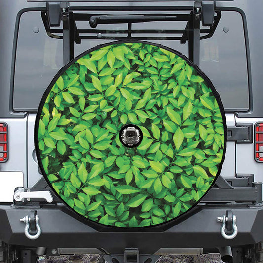 Green Leaf Print Tire Cover With Camera Hole