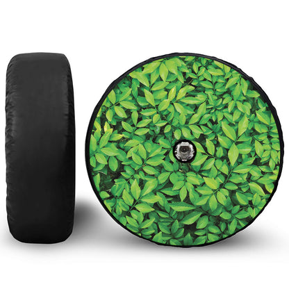 Green Leaf Print Tire Cover With Camera Hole