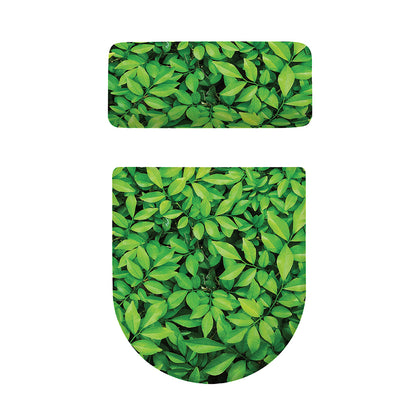 Green Leaf Print Toilet Lid And Tank Cover Set