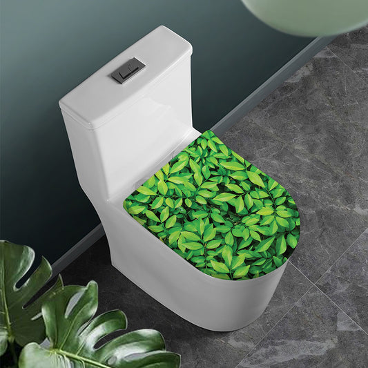 Green Leaf Print Toilet Lid Cover