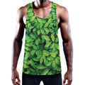 Green Leaf Print Men's Workout Tank Top