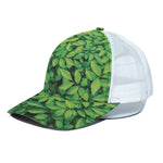 Green Leaf Print White Mesh Trucker Cap