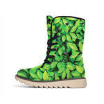 Green Leaf Print Winter Boots