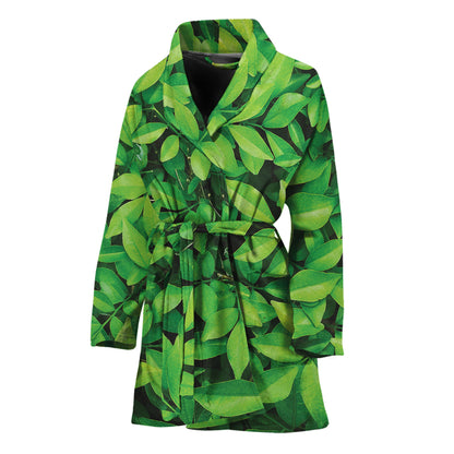 Green Leaf Print Women's Bathrobe