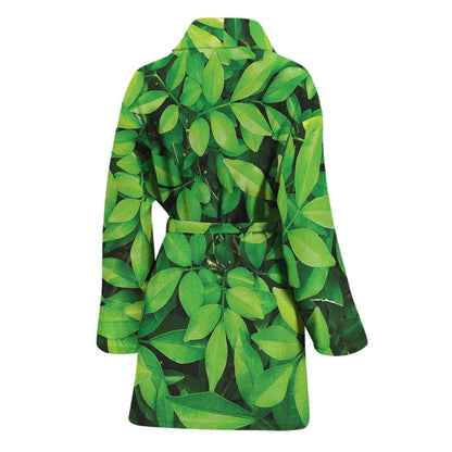 Green Leaf Print Women's Bathrobe