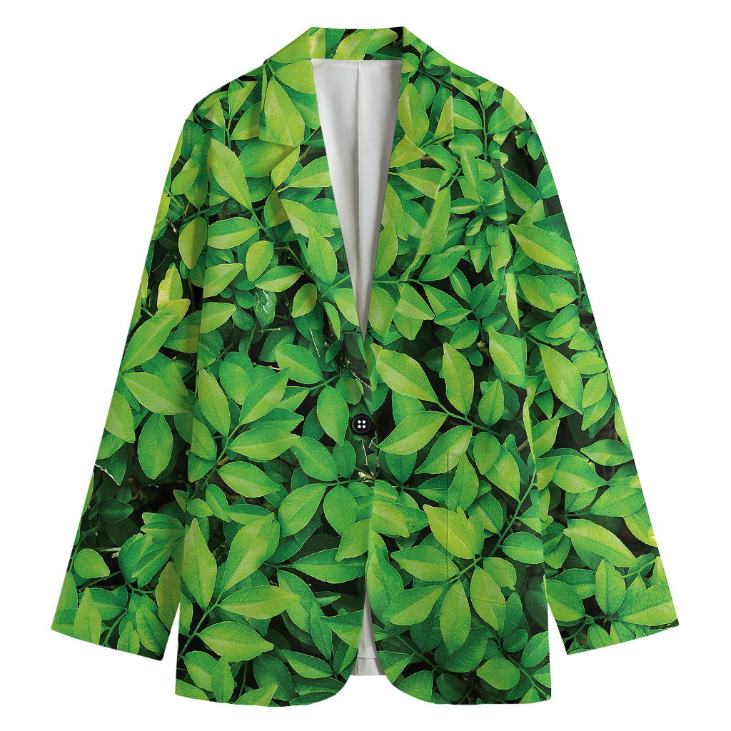Green Leaf Print Women's Blazer