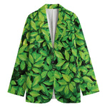 Green Leaf Print Women's Cotton Blazer
