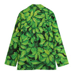 Green Leaf Print Women's Cotton Blazer