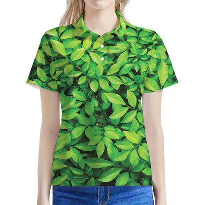 Green Leaf Print Women's Polo Shirt