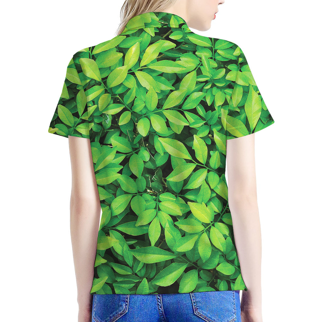 Green Leaf Print Women's Polo Shirt
