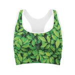 Green Leaf Print Women's Sports Bra