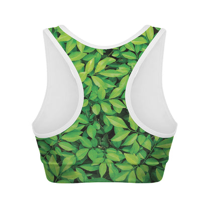 Green Leaf Print Women's Sports Bra