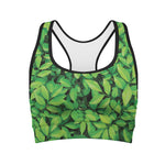 Green Leaf Print Women's Sports Bra