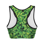 Green Leaf Print Women's Sports Bra