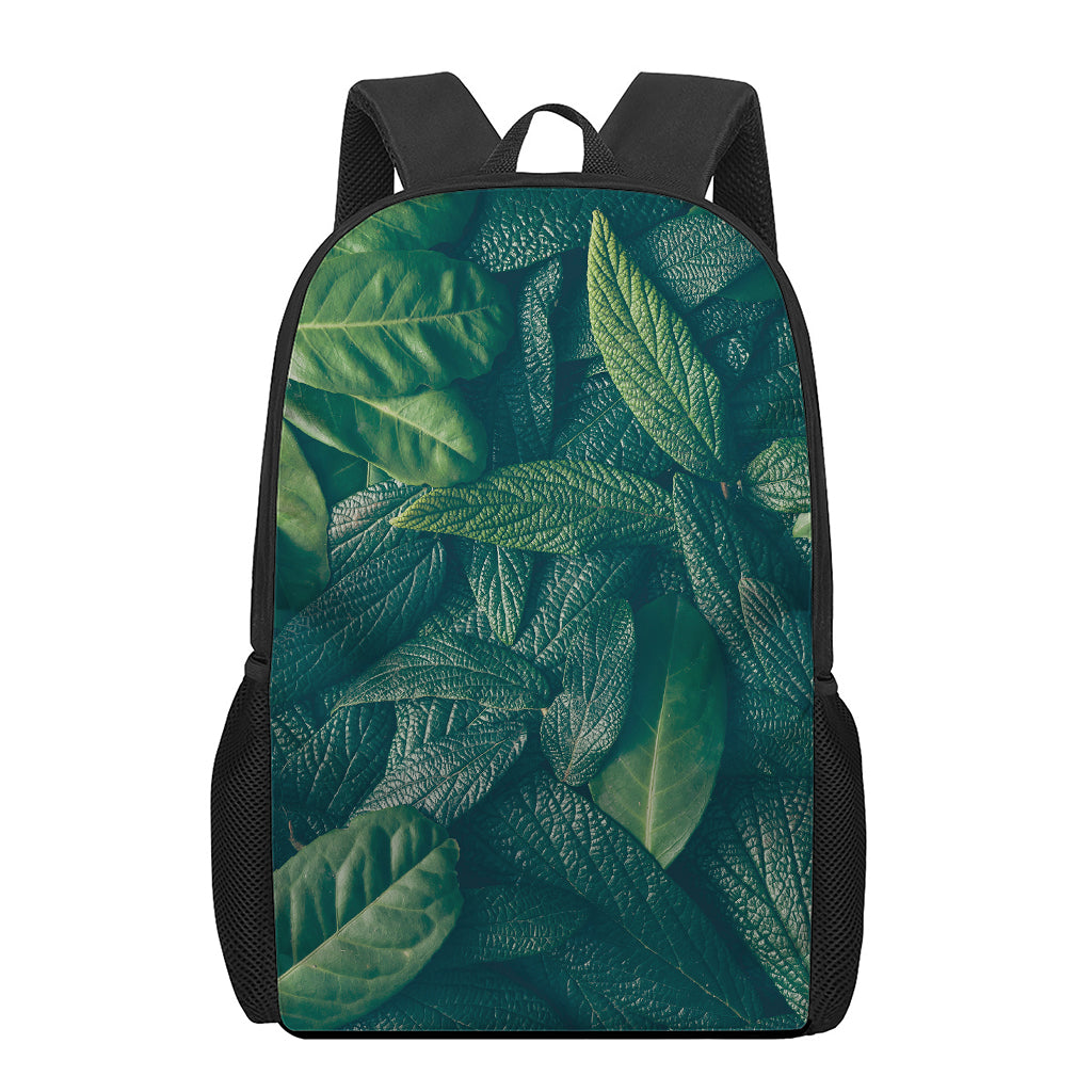 Green Leaves Print 17 Inch Backpack