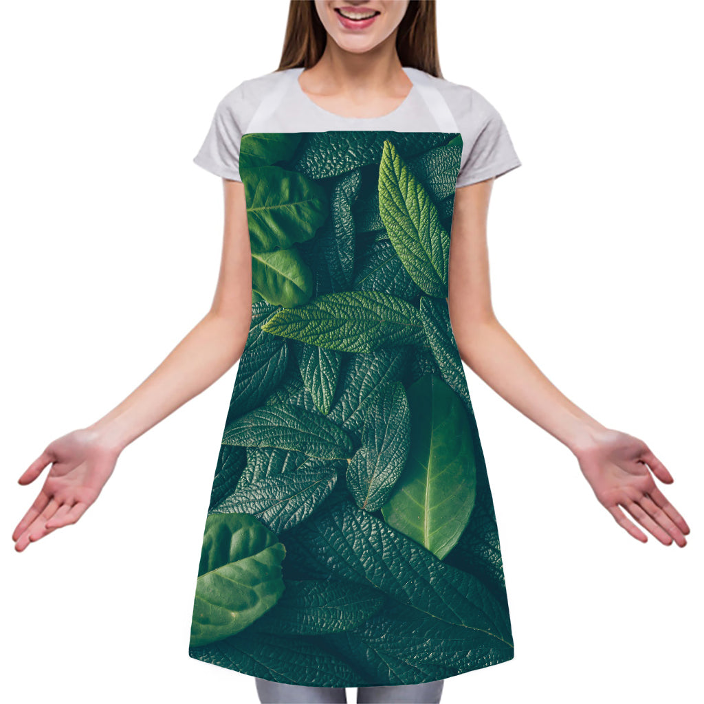 Green Leaves Print Adjustable Apron
