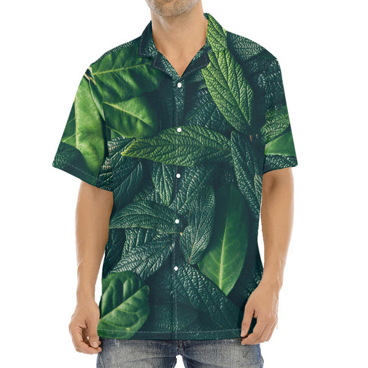Green Leaves Print Aloha Shirt