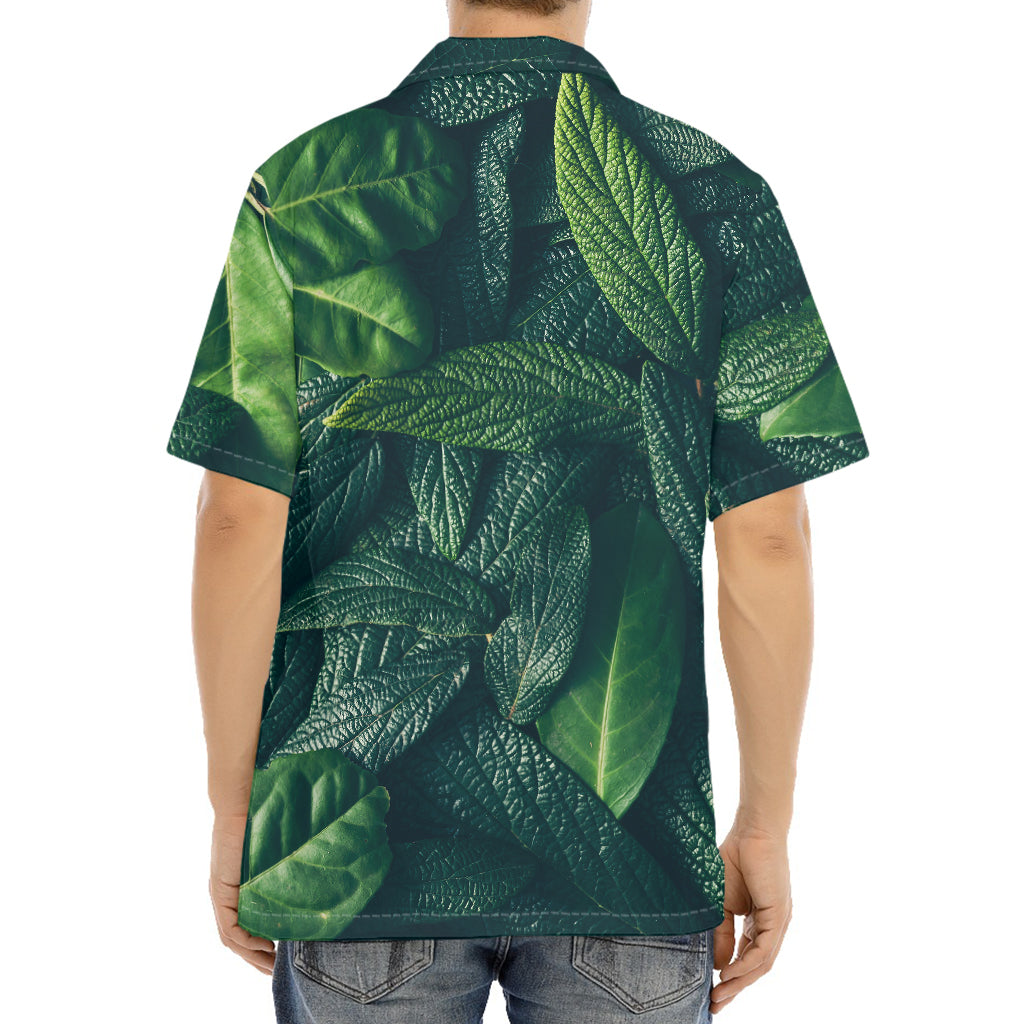 Green Leaves Print Aloha Shirt