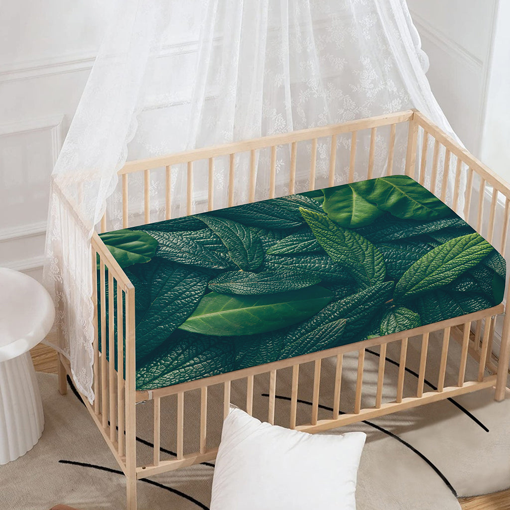 Green Leaves Print Baby Crib Sheet