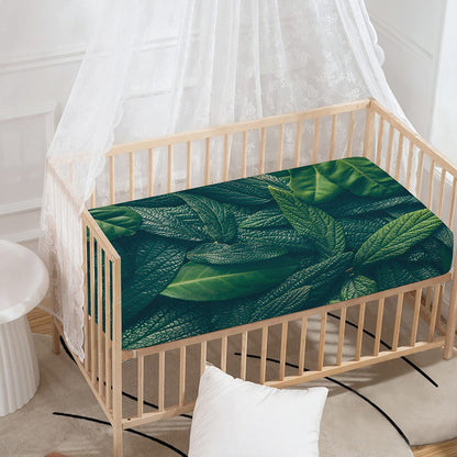 Green Leaves Print Baby Crib Sheet