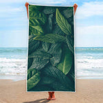 Green Leaves Print Beach Towel