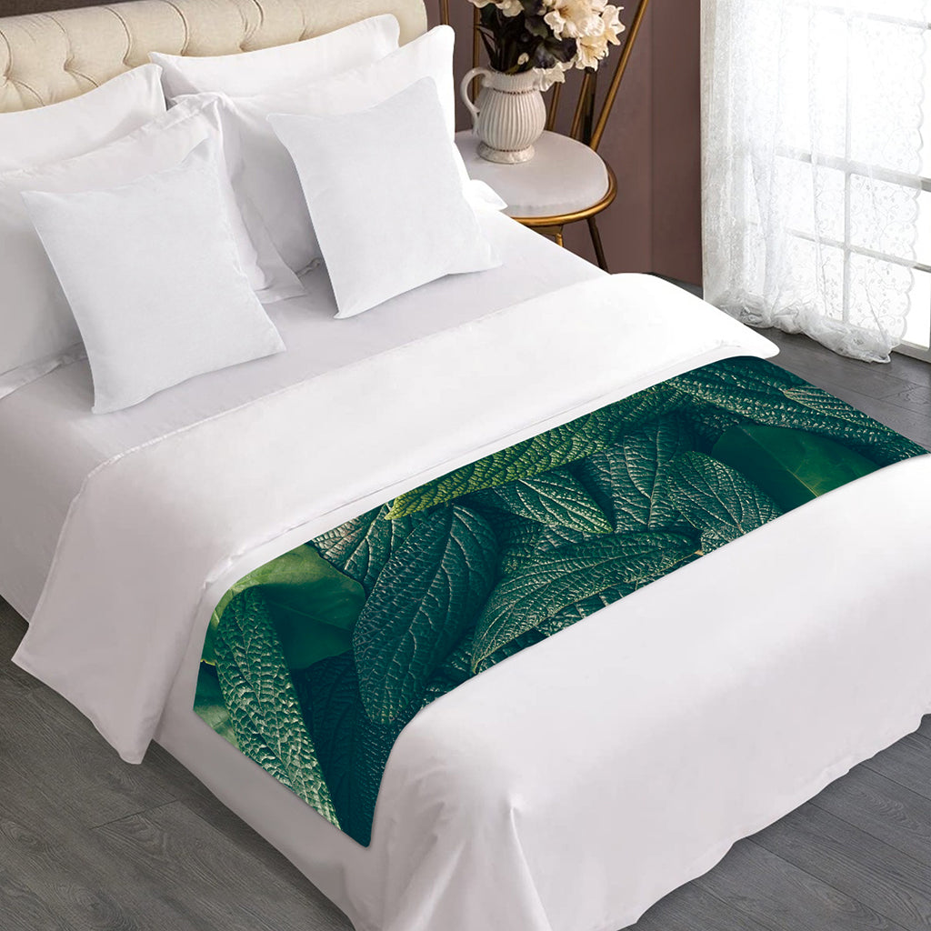 Green Leaves Print Bed Runner