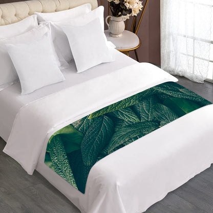Green Leaves Print Bed Runner