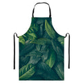 Green Leaves Print Bib Apron With Pocket