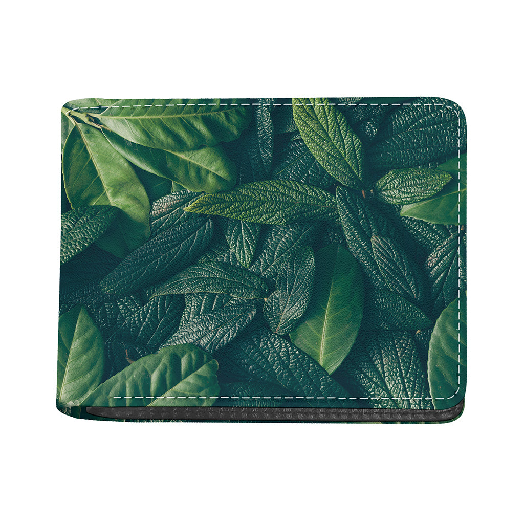 Green Leaves Print Bifold Wallet