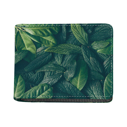 Green Leaves Print Bifold Wallet