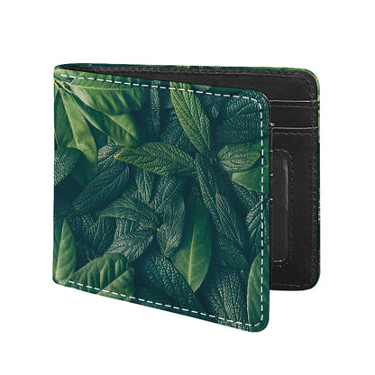 Green Leaves Print Bifold Wallet