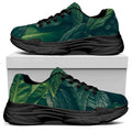 Green Leaves Print Black Chunky Shoes