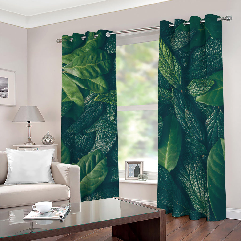 Green Leaves Print Blackout Grommet Curtains