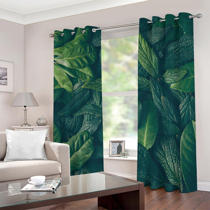 Green Leaves Print Blackout Grommet Curtains