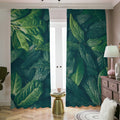 Green Leaves Print Dimout Pencil Pleat Curtains