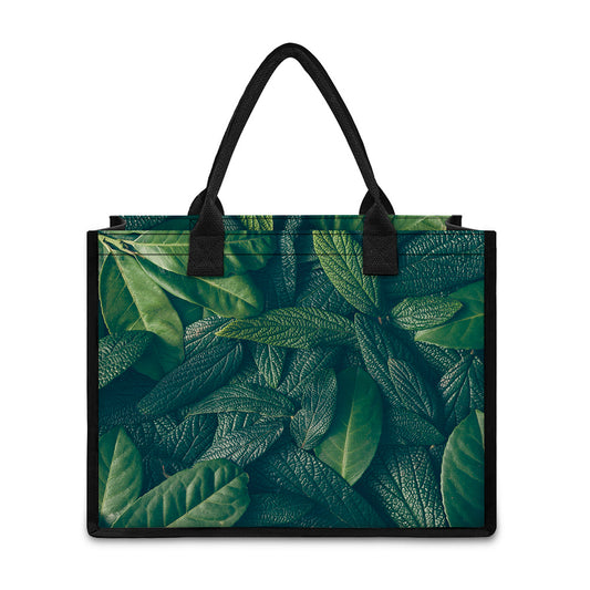 Green Leaves Print Canvas Tote Bag