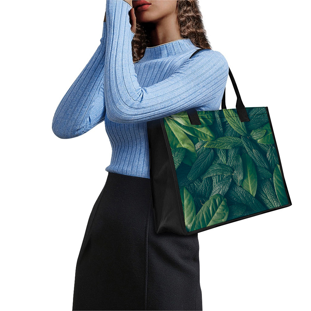 Green Leaves Print Canvas Tote Bag