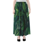 Green Leaves Print Chiffon Maxi Skirt