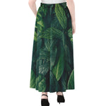 Green Leaves Print Chiffon Maxi Skirt