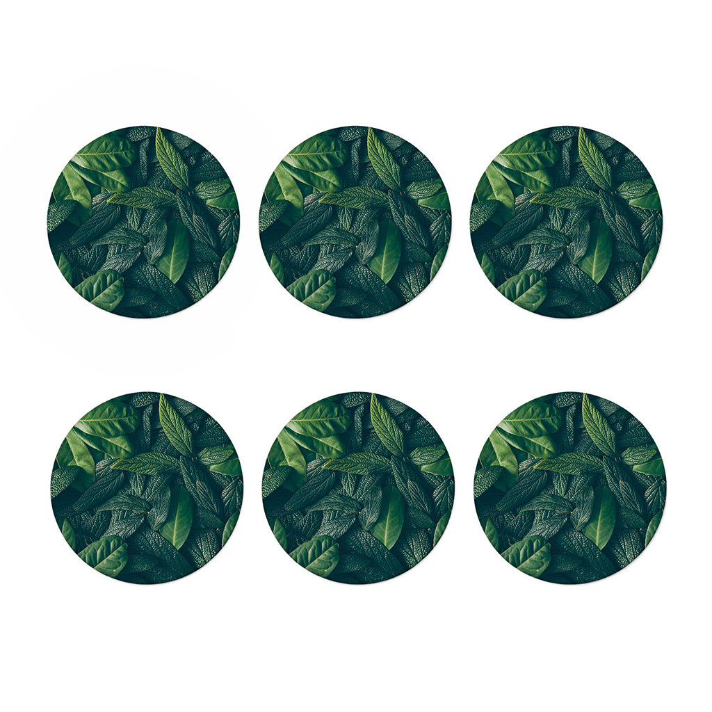 Green Leaves Print Coaster Set