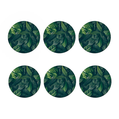 Green Leaves Print Coaster Set