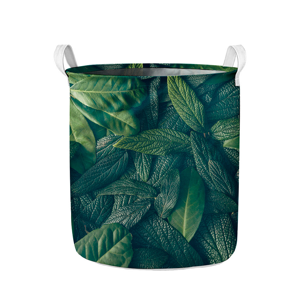 Green Leaves Print Collapsible Laundry Basket