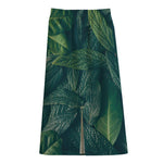 Green Leaves Print Cotton Front Slit Maxi Skirt