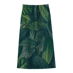 Green Leaves Print Cotton Front Slit Maxi Skirt